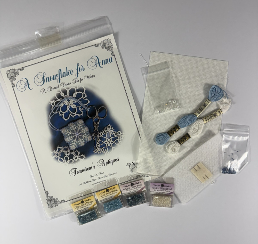 A Snowflake for Anna Beaded Scissor Fob Kit Mill Hill Beads Lugana Fabric
